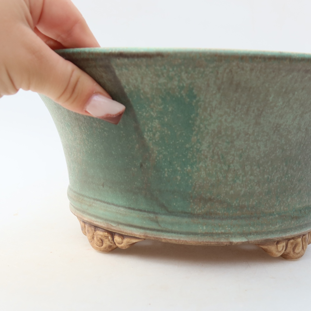 Ceramiczna miska do bonsai 24,5 x 24,5 x 11,5 cm, kolor zielony