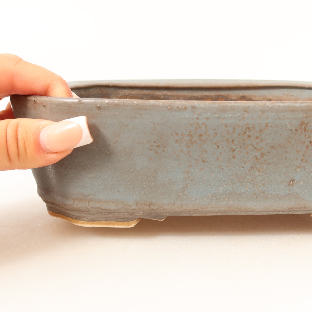 Ceramiczna miska do bonsai 21,5 x 18 x 6 cm, kolor niebieski