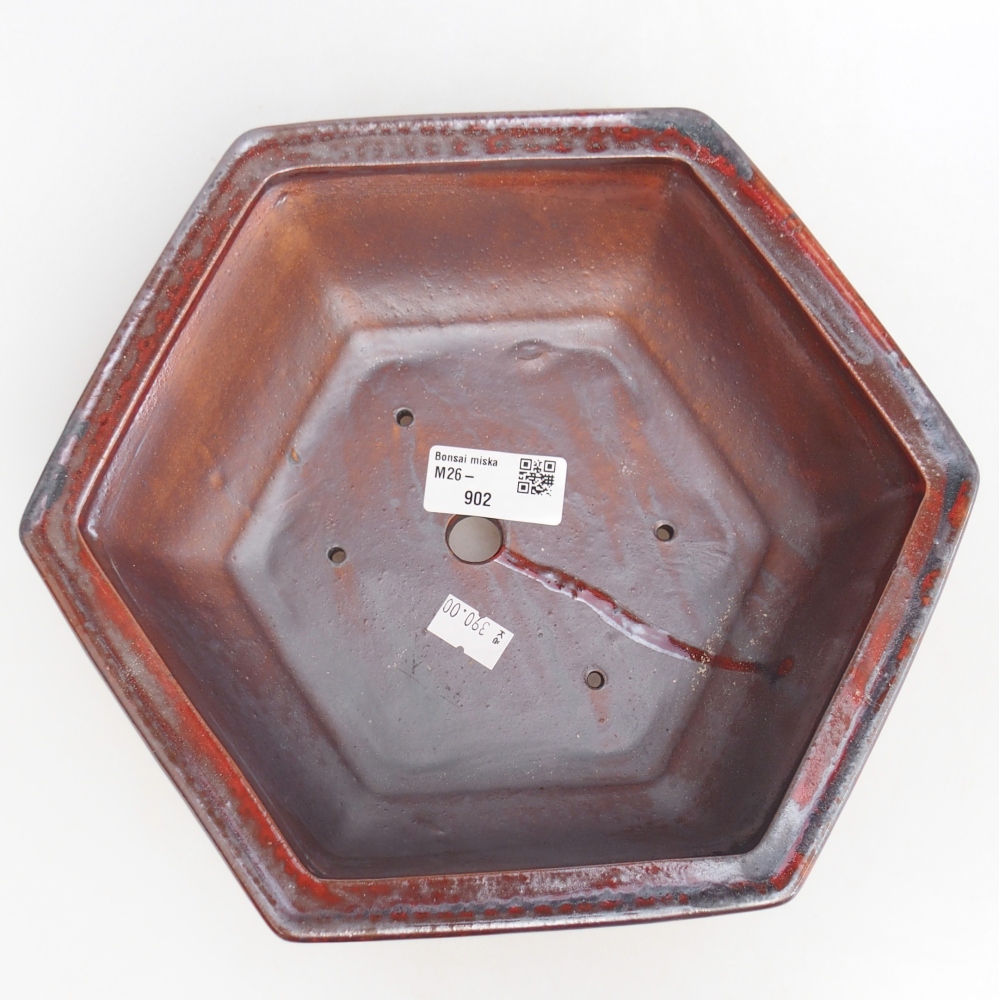 Ceramiczna miska do bonsai 24,5 x 22 x 7,5 cm, kolor czarno-czerwony
