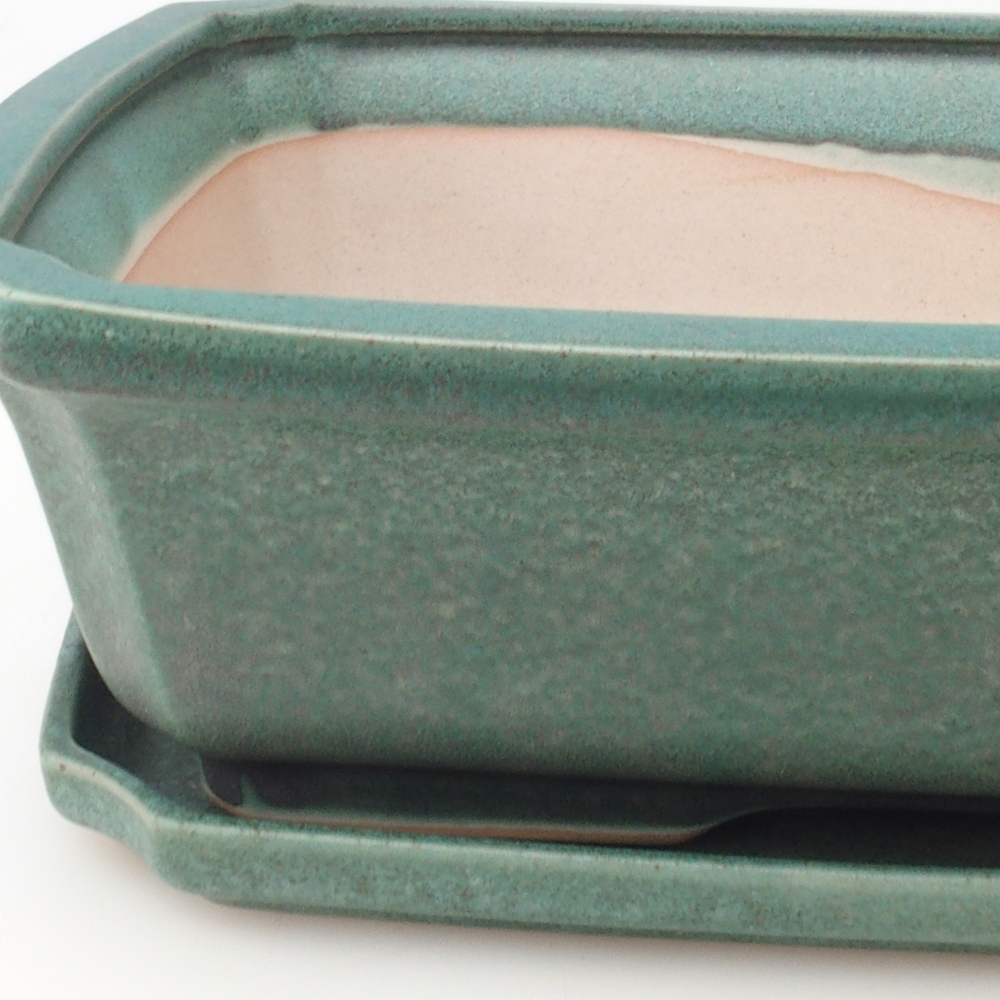 Miska do bonsai + podstawka H07 - 30 x 20,5 x 8 cm. - zielona