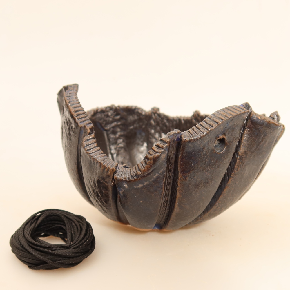 Ceramiczna skorupka do kokedamy 10,5 x 10 x 7 cm, kolor niebieski