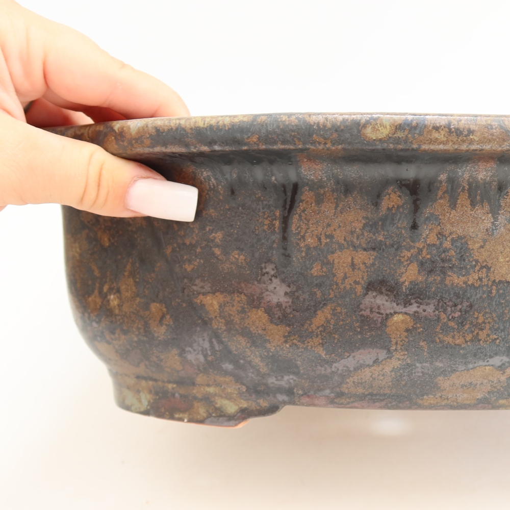 Ceramiczna miska do bonsai 30,5 x 25,5 x 10,5 cm, kolor brązowo-niebieski