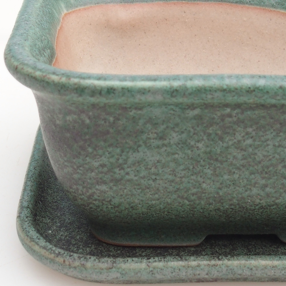 Miska bonsai + spodek H38 - 12 x 10,5 x 5 cm - zielony