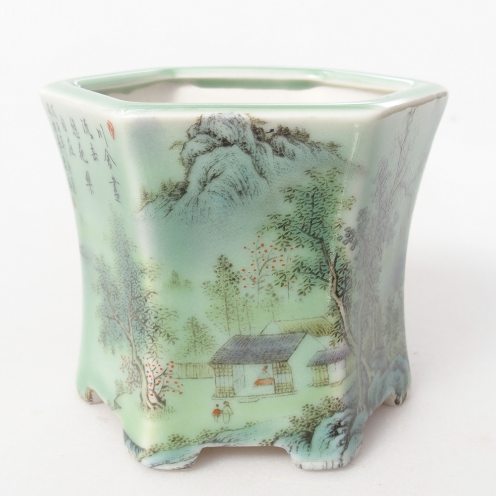Ceramiczna miska do bonsai 10,5 x 9,5 x 8,5 cm, zielona