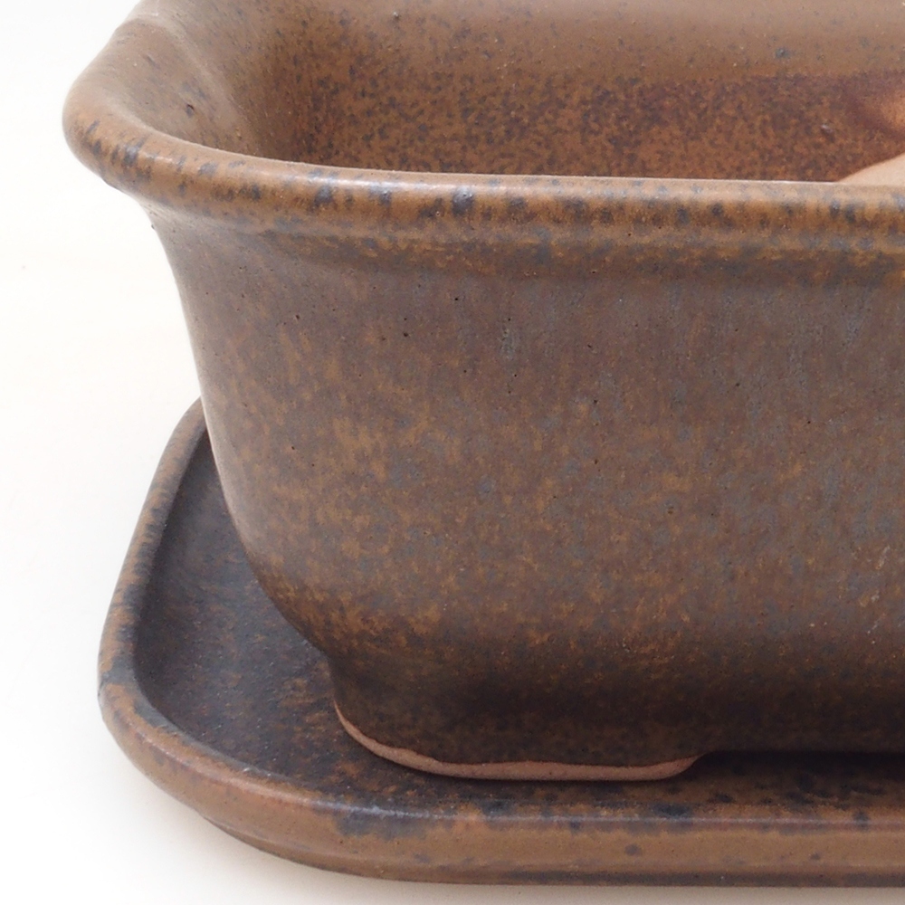 Miska do bonsai + podstawka H37 – 14,5 x 13 x 6,5 cm – brązowa