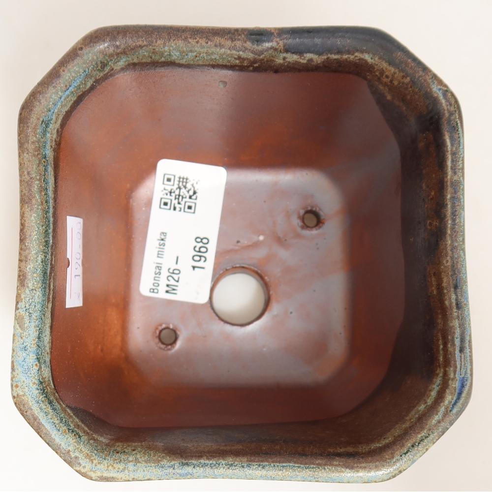 Ceramiczna miska do bonsai 10 x 10 x 6,5 cm, kolor brązowo-zielony