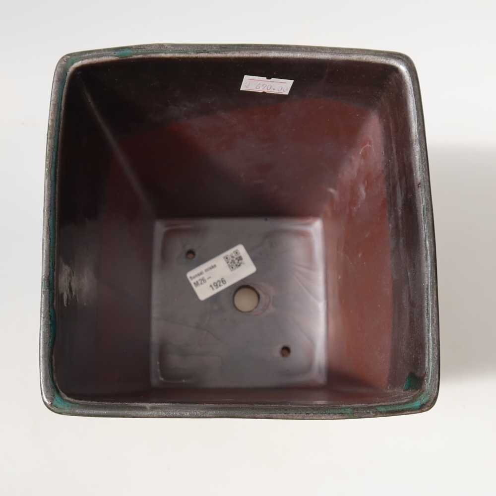 Ceramiczna miska do bonsai 15 x 15 x 19,5 cm, kolor metaliczno-zielony