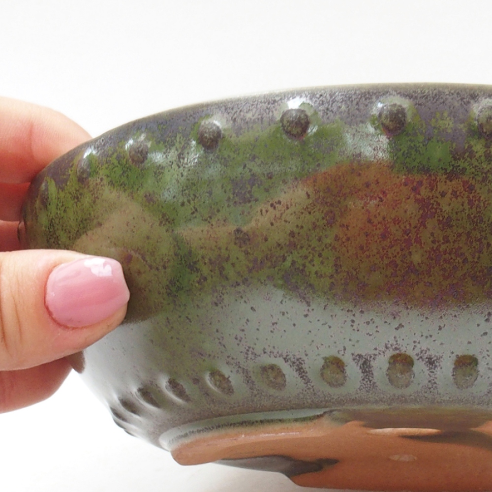 Ceramiczna miska bonsai 17,5 x 17,5 x 5 cm, kolor zielony
