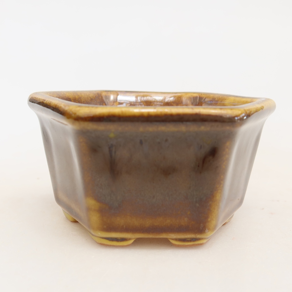 Ceramiczna miseczka do bonsai 7,5 x 7 x 4 cm, kolor brązowo-żółty