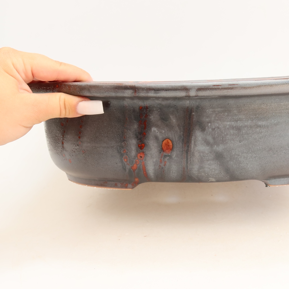Ceramiczna miska do bonsai 36 x 30 x 9 cm, kolor metaliczno-czerwony