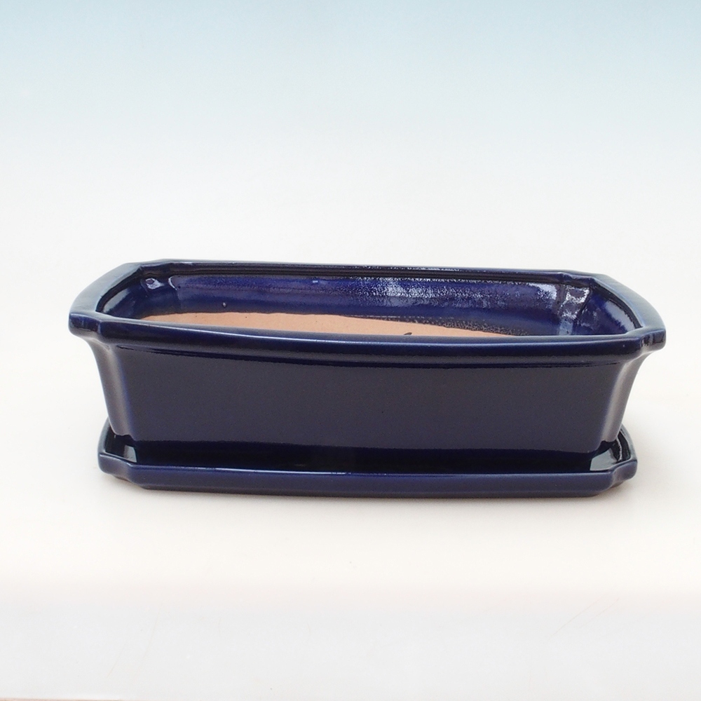 Miska do bonsai + podstawka H07 - 30 x 20,5 x 8 cm. - niebieska