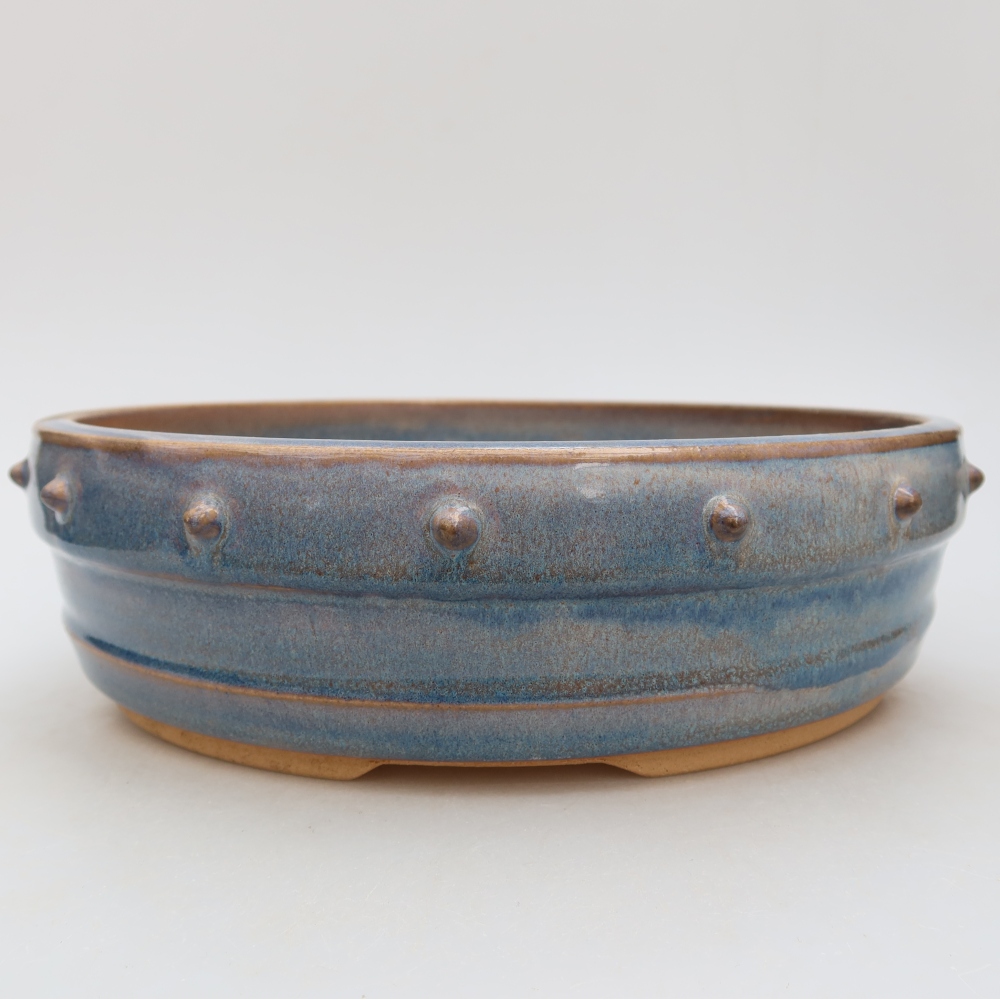 Ceramiczna miska do bonsai 23,5 x 23,5 x 7 cm, kolor niebieski