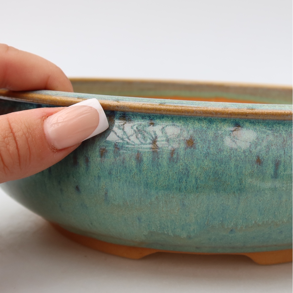 Ceramiczna miska do bonsai 22,5 x 22,5 x 7 cm, zielona