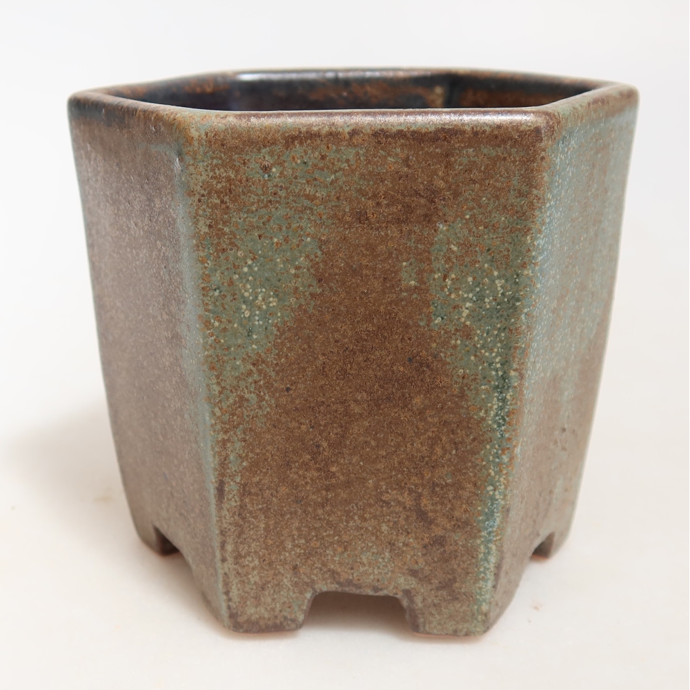 Ceramiczna miska do bonsai 9 x 8,5 x 8 cm, kolor brązowo-zielony
