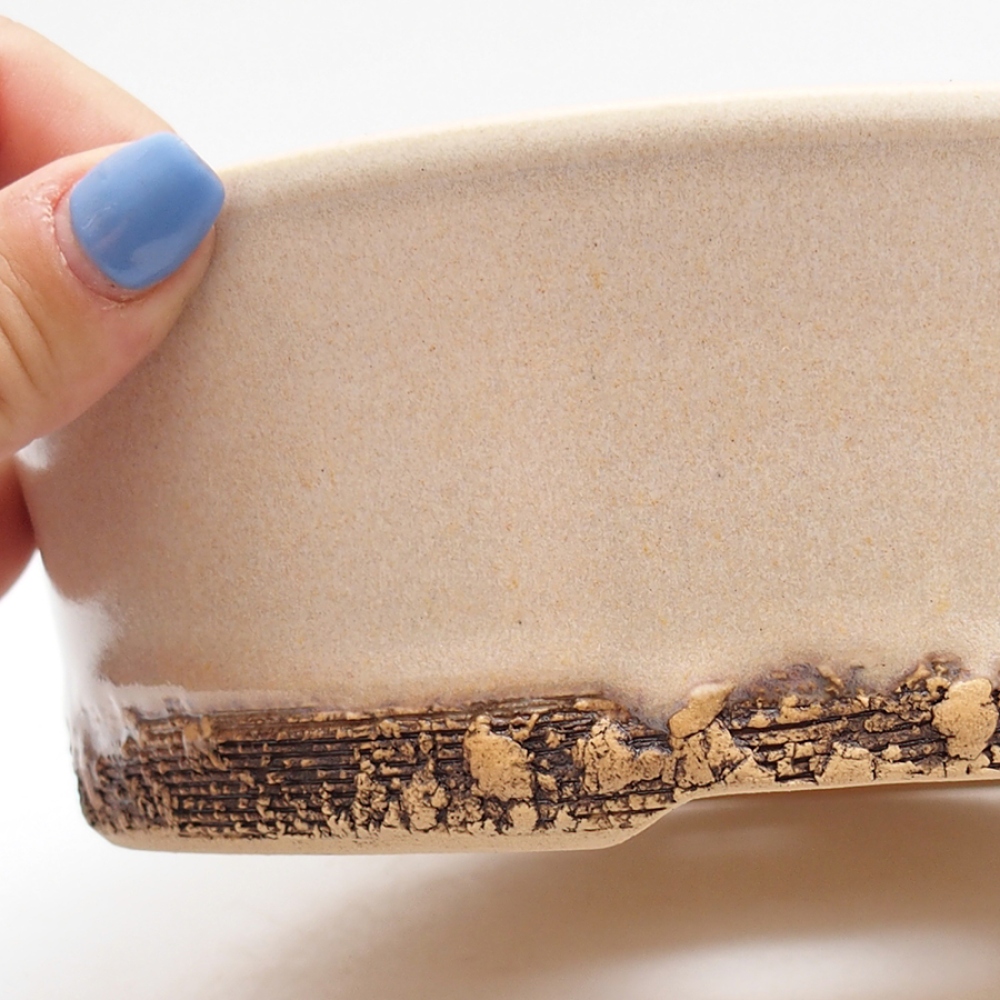 Ceramiczna miska do bonsai 19 x 19 x 6 cm, kolor beżowy
