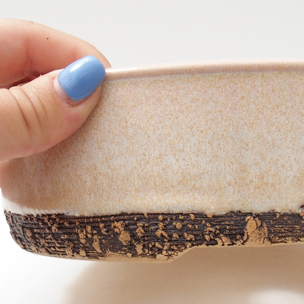 Ceramiczna miska do bonsai 18,5 x 18,5 x 6 cm, kolor beżowy