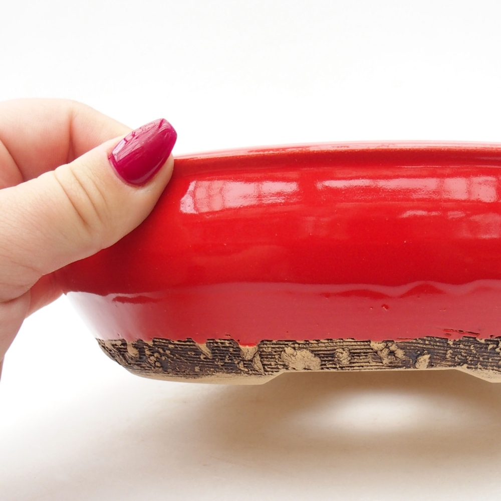 Ceramiczna miska bonsai 20 x 20 x 6 cm, kolor Czerwony