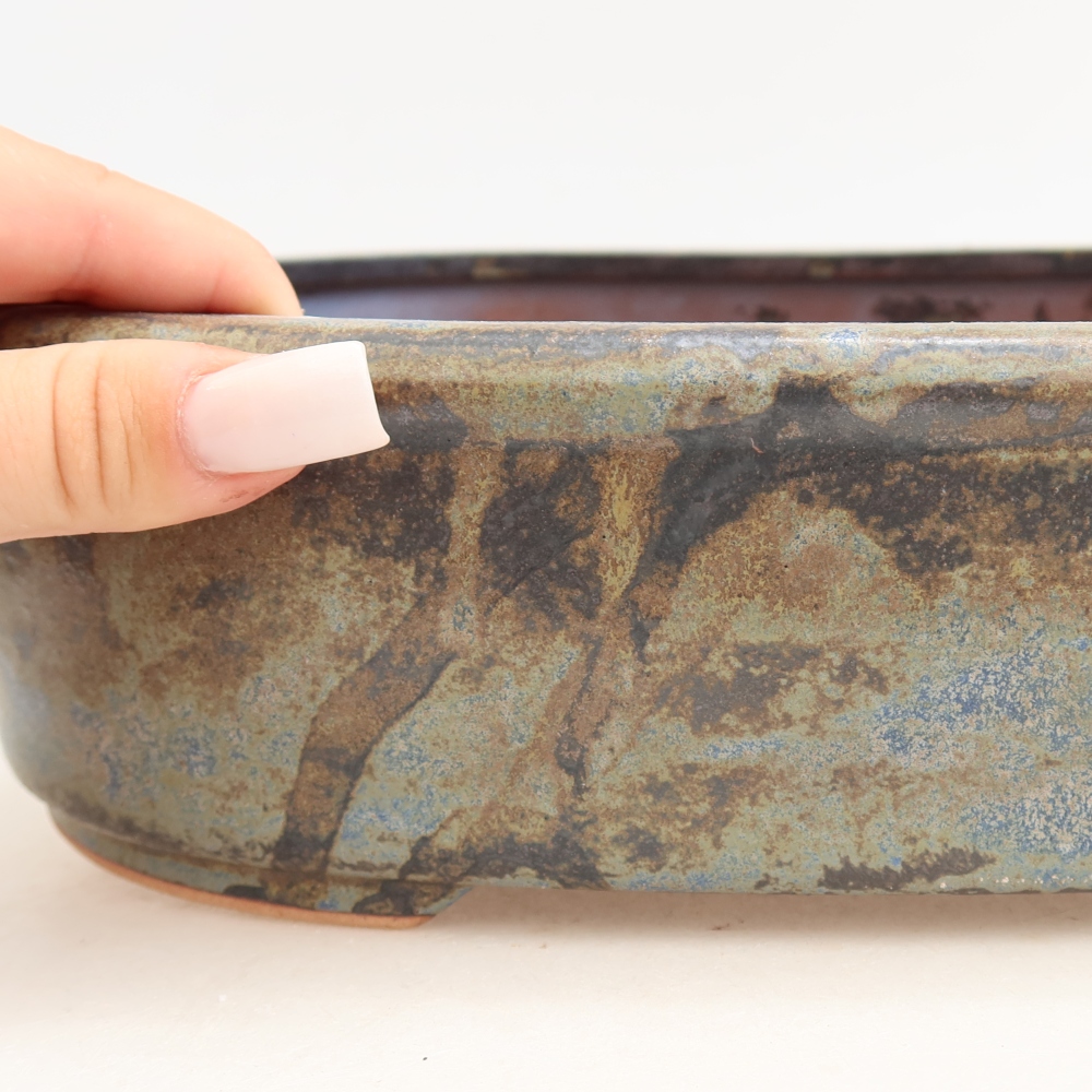 Ceramiczna miska do bonsai 31,5 x 24 x 8 cm, kolor brązowo-niebieski