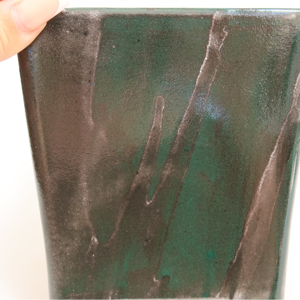 Ceramiczna miska do bonsai 13 x 13 x 13,5 cm, kolor metaliczno-zielony