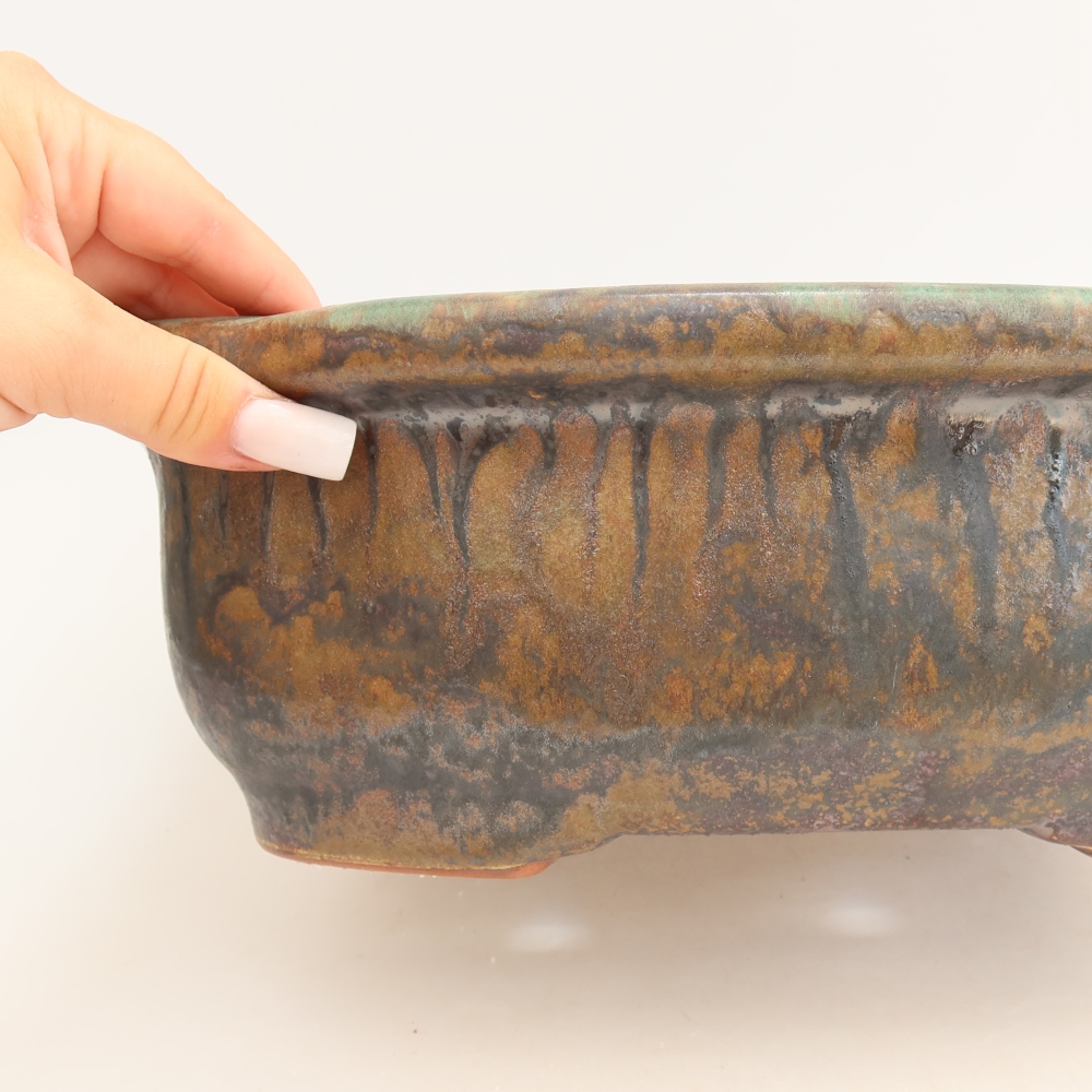 Ceramiczna miska do bonsai 30,5 x 25,5 x 10,5 cm, kolor brązowo-zielony
