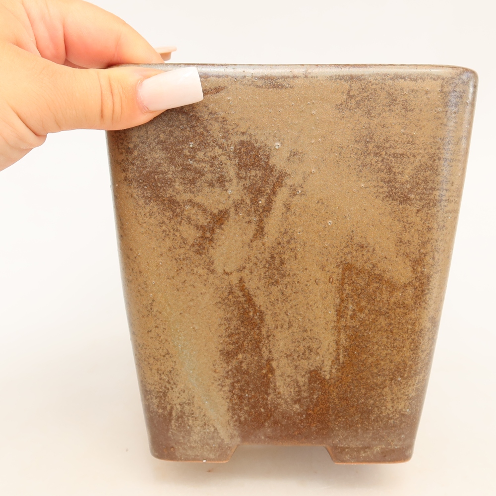 Ceramiczna miska na bonsai 14 x 14 x 15 cm, brązowa