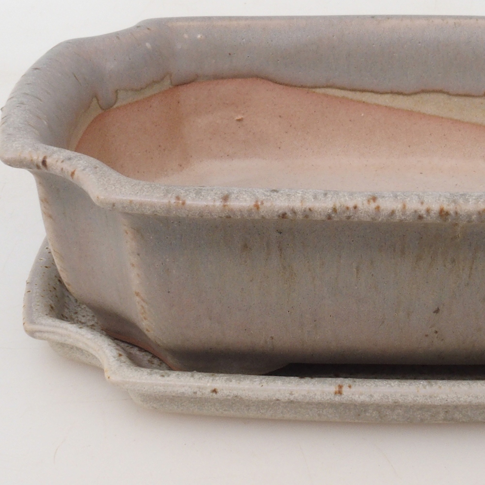 Miska do bonsai + podstawka H03 - 16,5 x 12 x 4,5 cm. - beżowa