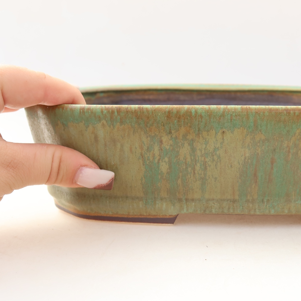 Ceramiczna miska do bonsai 25 x 21 x 6,5 cm, kolor zielony