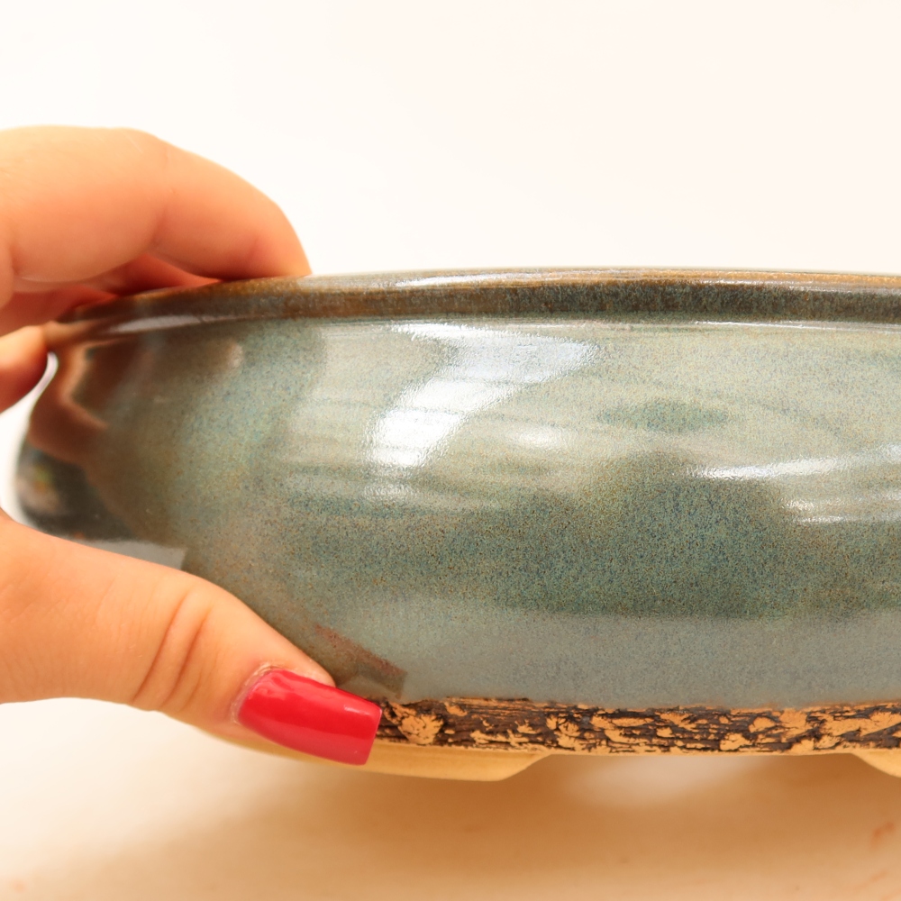 Ceramiczna miseczka do bonsai 25 x 25 x 7,5 cm, kolor zielony