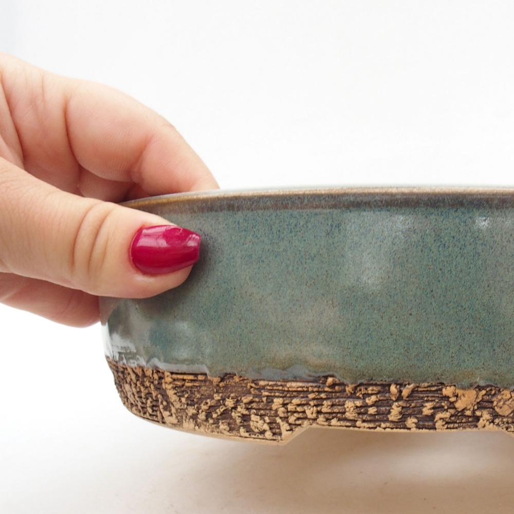 Ceramiczna miska bonsai 21 x 21 x 5,5 cm, kolor zielony