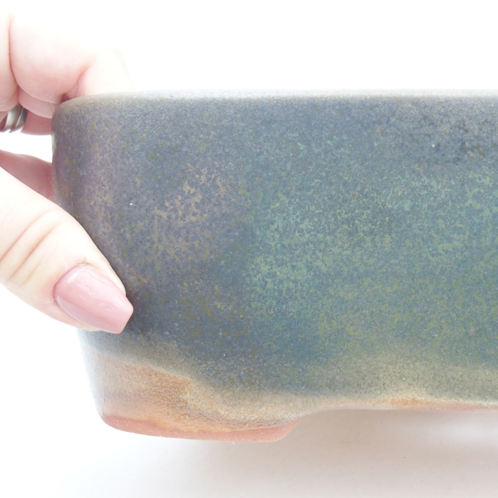 Ceramiczna misa do bonsai 23,5 x 19 x 7,5 cm, kolor brązowo-zielony