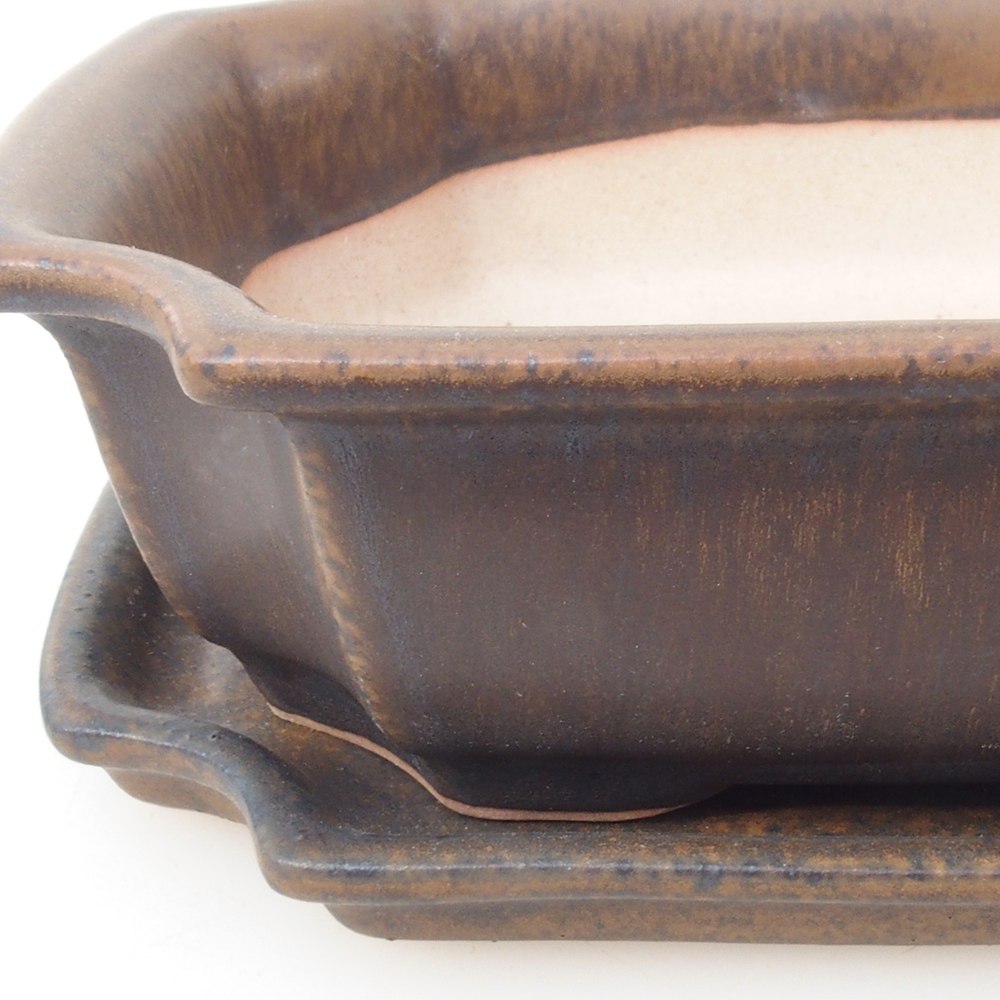 Miska do bonsai + podstawka H03 – 16,5 x 12 x 4,5 cm. - brązowa