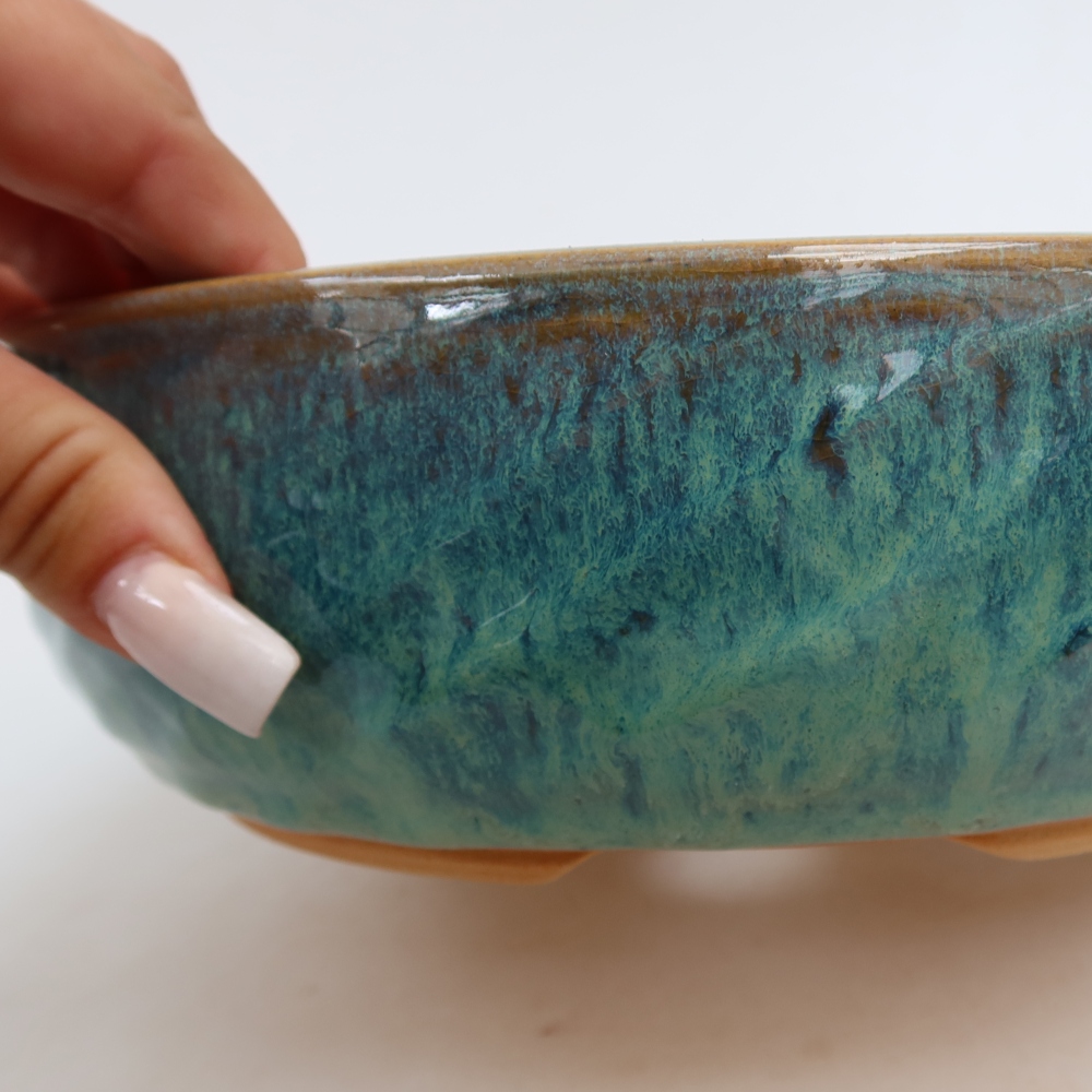 Ceramiczna miska do bonsai 22,5 x 22,5 x 7 cm, kolor niebieski