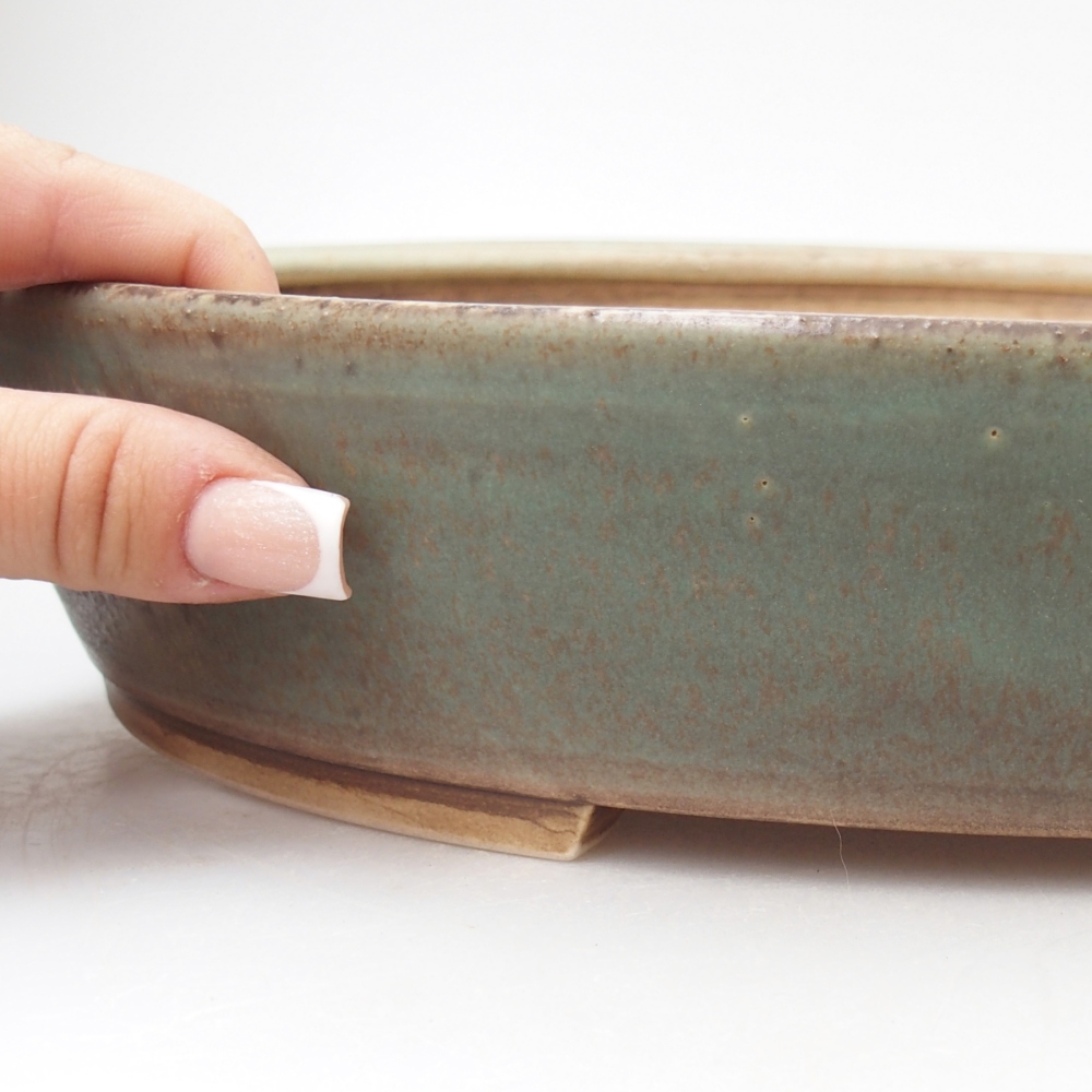 Ceramiczna miska do bonsai 31,5 x 27,5 x 6 cm, zielona