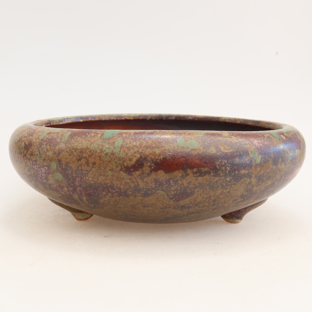 Ceramiczna miska do bonsai 20,5 x 20,5 x 7 cm, kolor zielono-brązowy
