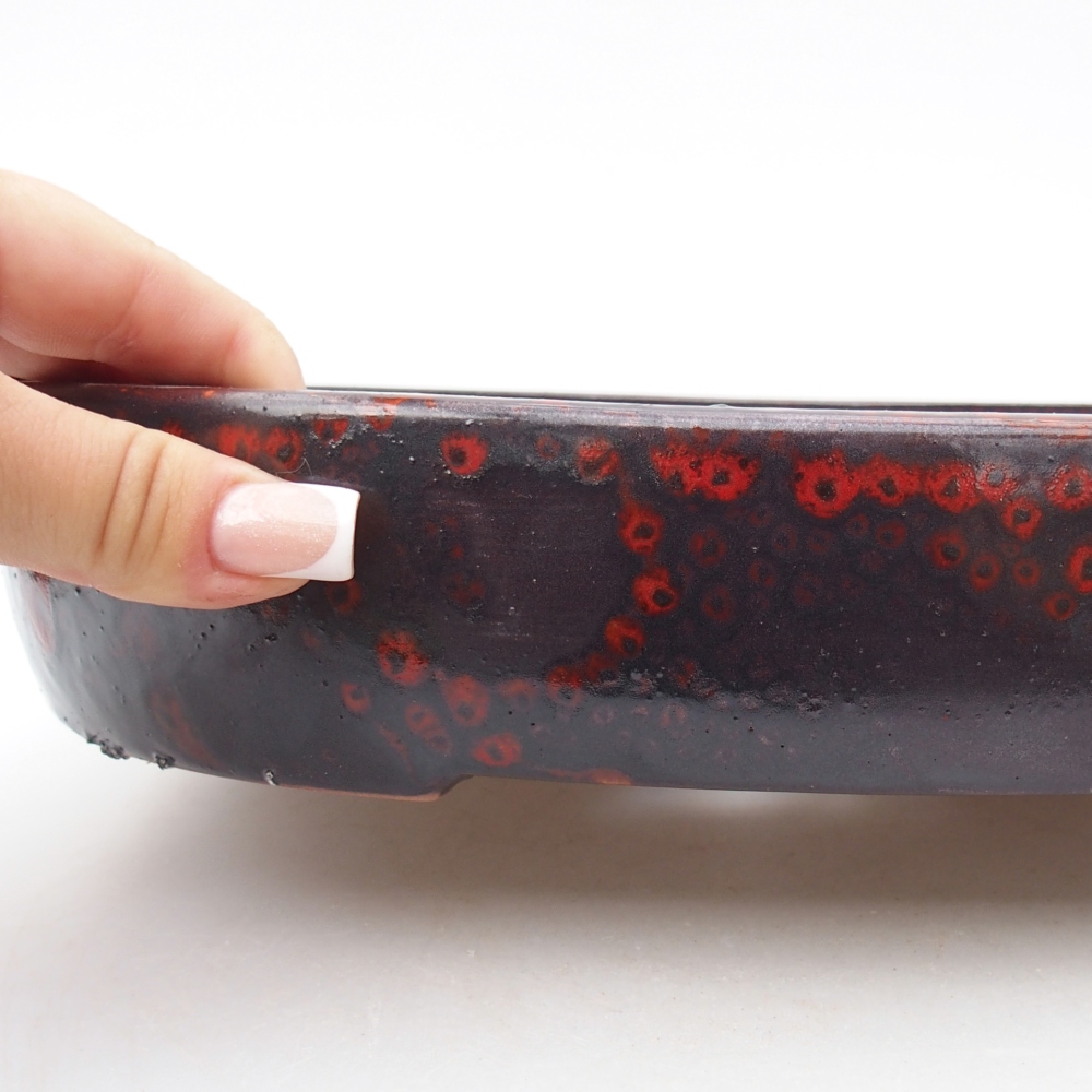 Ceramiczna miska bonsai 27 x 21 x 5,5 cm, kolor czerwono-czarny
