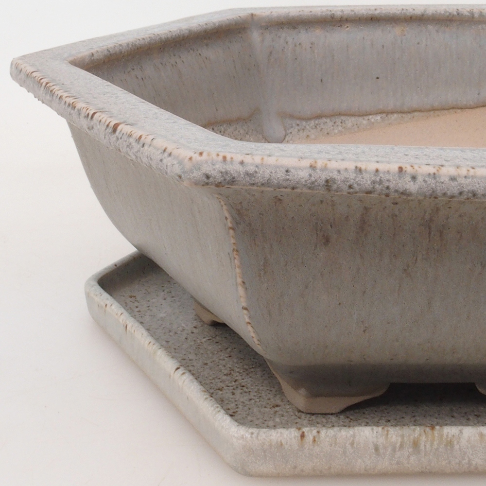 Miska do bonsai + podstawka H53 – 19 x 21,5 x 7 cm. – beżowa