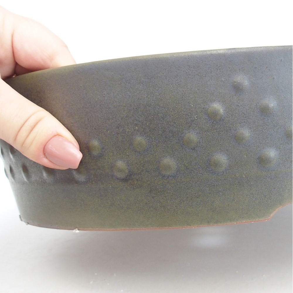 Ceramiczna miska na bonsai 24,5 x 24,5 x 7,5 cm, zielono-szara