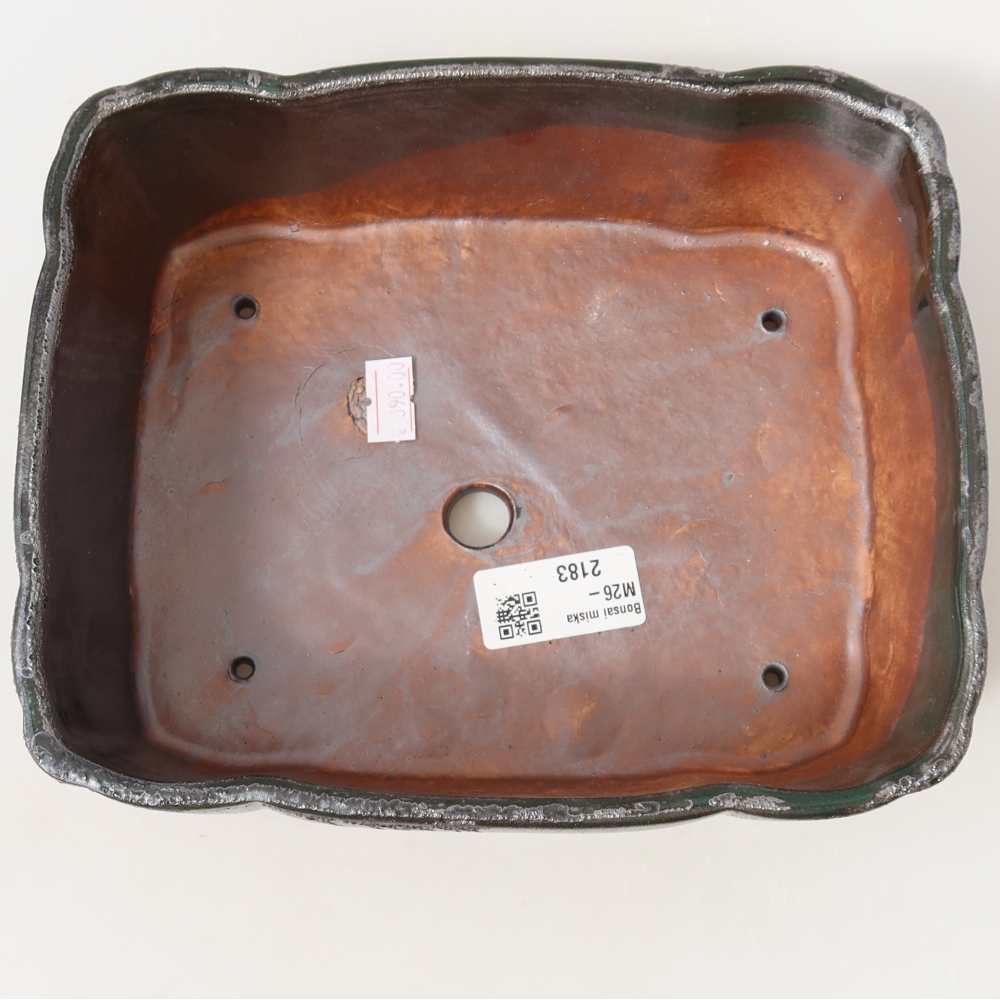 Ceramiczna miska do bonsai 20,5 x 17,5 x 7 cm, kolor metaliczno-zielony