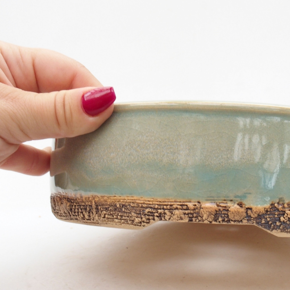 Ceramiczna miska bonsai 21 x 21 x 5,5 cm, kolor zielony