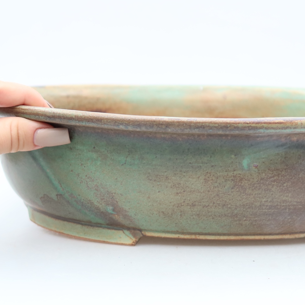 Ceramiczna miska do bonsai 36 x 28 x 8,5 cm, kolor brązowo-zielony