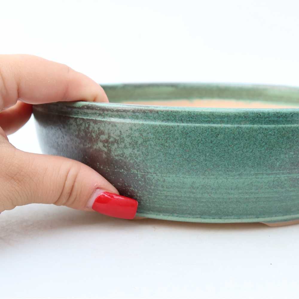 Ceramiczna doniczka do bonsai 19,5 x 19,5 x 5,5 cm, kolor zielony