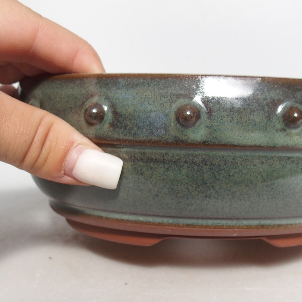 Ceramiczna miska do bonsai 16,5 x 16,5 x 7 cm, zielona