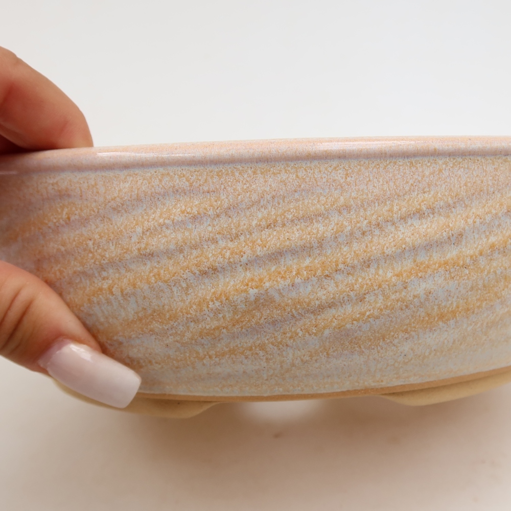 Ceramiczna miska do bonsai 21 x 21 x 6,5 cm, kolor beżowy
