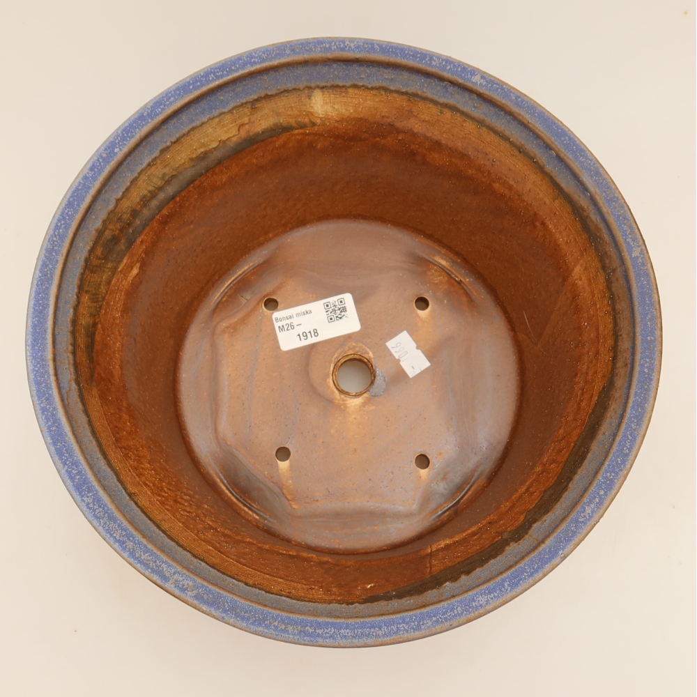 Ceramiczna miska do bonsai 24,5 x 24,5 x 11 cm, kolor niebieski