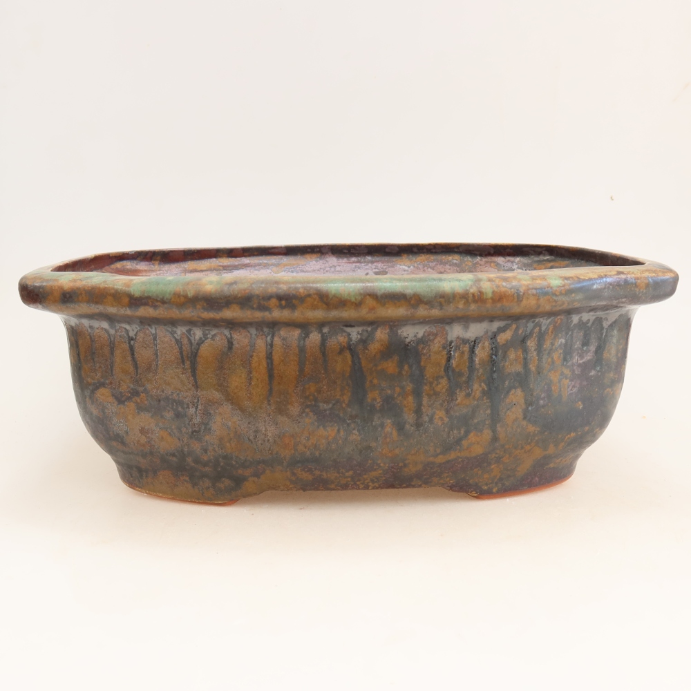 Ceramiczna miska do bonsai 30,5 x 25,5 x 10,5 cm, kolor brązowo-zielony