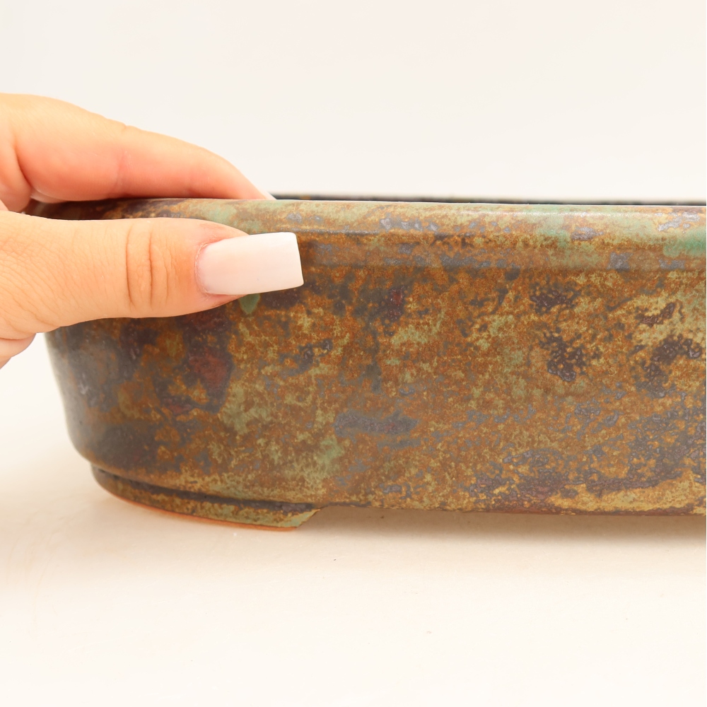Ceramiczna miska do bonsai 31,5 x 24 x 8 cm, kolor brązowo-zielony
