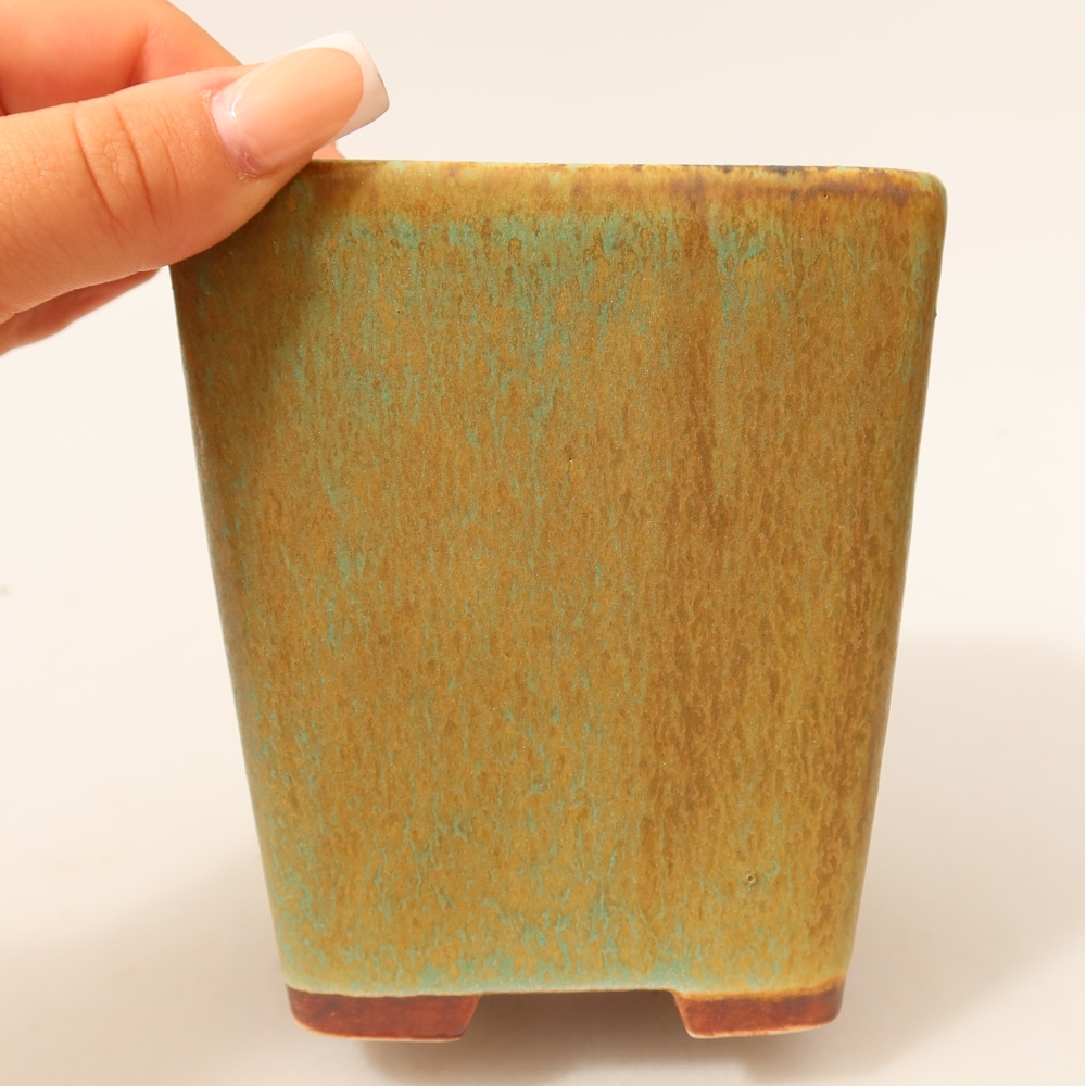 Ceramiczna miska do bonsai 10,5 x 10,5 x 12 cm, kolor zielony