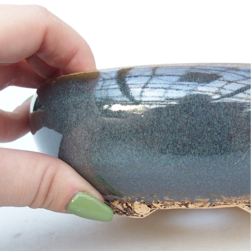 Ceramiczna miska na bonsai 15 x 15 x 5,5 cm, niebiesko-szara