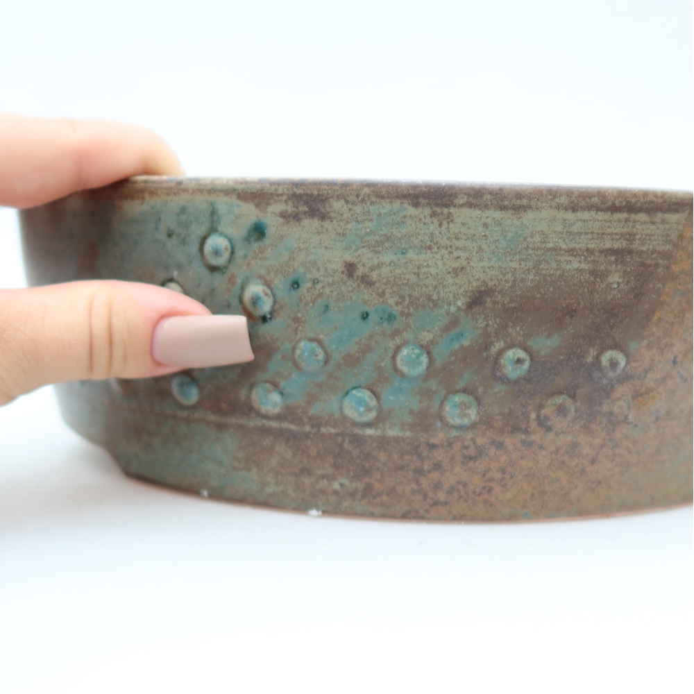 Ceramiczna miska do bonsai 24 x 24 x 7 cm, kolor brązowo-zielony