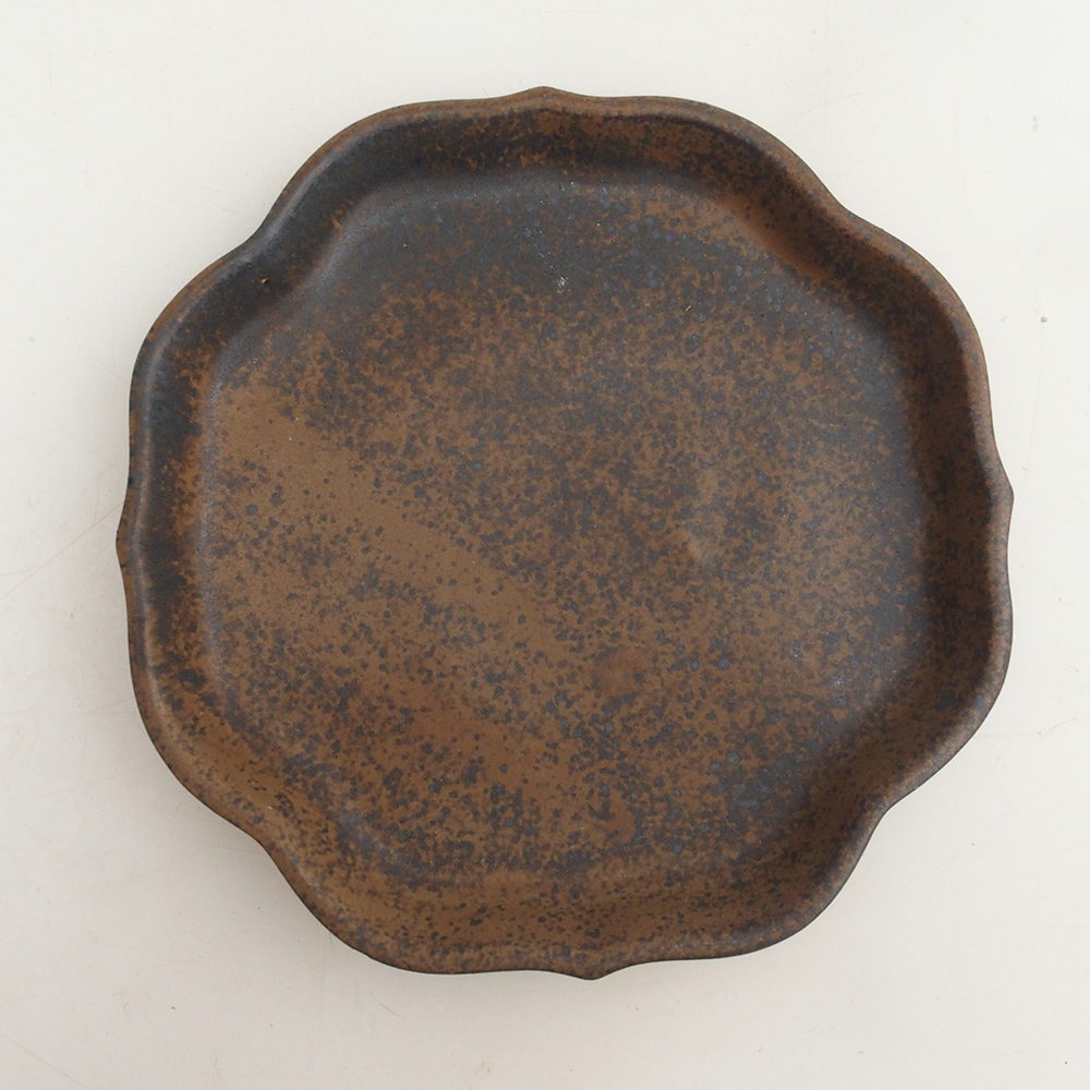 Bonsai bowl + spodek H06 - 14,5 x 14,5 x 5 cm. - brązowy
